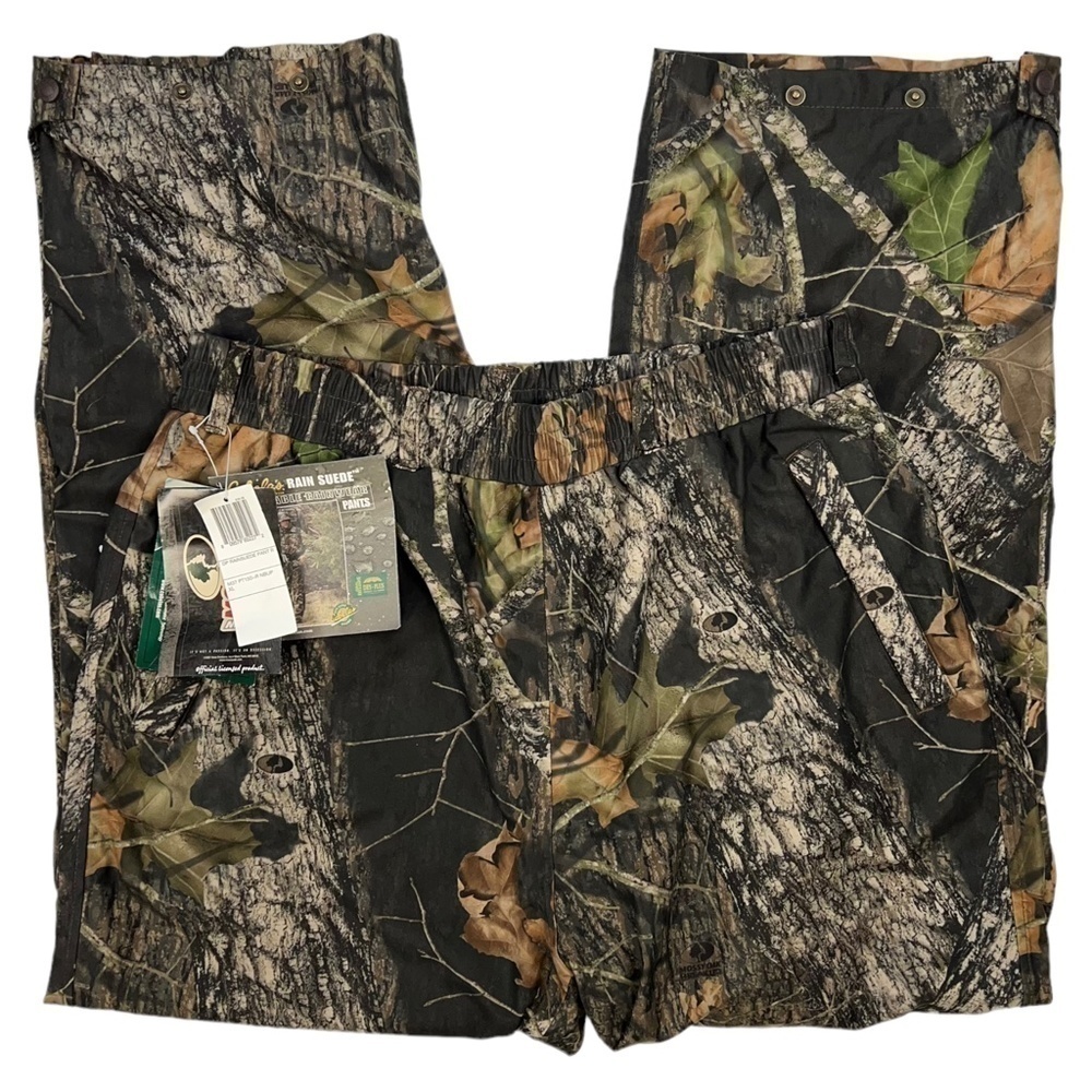 NWT Cabela's Men's Rain Suede Packable Rainwear Hunting Pants Mossy Oak XL - Picture 2 of 15